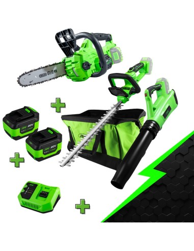 ESPECIAL KIT JARDÍN: CORTASETOS + MOTOSIERRA + SOPLADOR + BATERÍA + CARGADOR