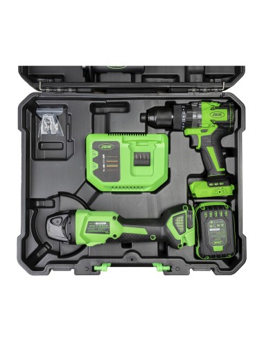 KIT DE AMOLADORA ÁNGULAR Y TALADRO PERCUTOR A BATERÍA CON MALETÍN