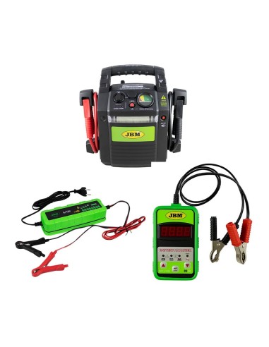 ARRANCADOR DE VEHÍCULOS 12V 53687 + COMPROBADOR 51816 + CARGADOR 53927