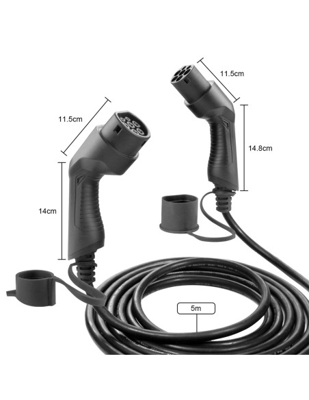 CABLE DE CARGA PARA COCHE ELÉCTRICO, 22KW, 32 A, TIPO 2 A TIPO 2 (TRIFÁSICO)