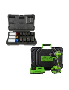 60051C PISTOLA DE IMPACTO BRUSHLESS A BATERÍA 1/2" 1000NM CON MALETÍN + 52343 SET DE 12 VASOS