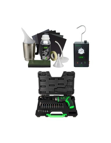 53673 KIT DE RESTAURACIÓN DE FAROS + 54524 DETECTOR DE FUGAS + 54683 ATORNILLADOR A BATERÍA