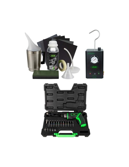 53673 KIT DE RESTAURACIÓN DE FAROS + 54524 DETECTOR DE FUGAS + 54683 ATORNILLADOR A BATERÍA