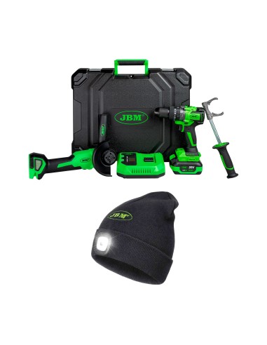 60053C KIT DE AMOLADORA ÁNGULAR Y TALADRO A BATERÍA + 54344 GORRO LINTERNA
