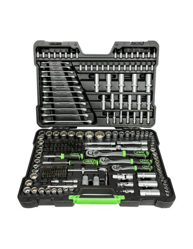 MALETÍN DE HERRAMIENTAS DE 216 PIEZAS CON VASOS DE 12 CANTOS DE 1/4", 3/8" Y 1/2" CINCADO