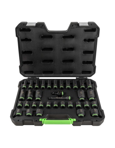 SET DE 34 PIEZAS DE IMPACTO CON 16 VASOS LARGOS DE 1/2" HEXAGONALES + ADAPTADORES