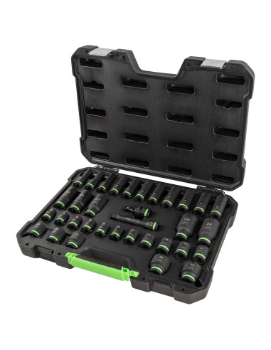 SET DE 34 PIEZAS DE IMPACTO CON 16 VASOS LARGOS DE 1/2" HEXAGONALES + ADAPTADORES