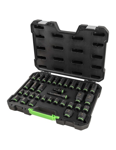SET DE 34 PIEZAS DE IMPACTO CON 16 VASOS LARGOS DE 1/2" HEXAGONALES + ADAPTADORES