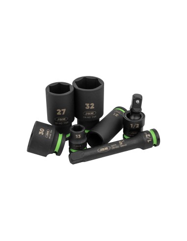 SET DE 34 PIEZAS DE IMPACTO CON 16 VASOS LARGOS DE 1/2" HEXAGONALES + ADAPTADORES