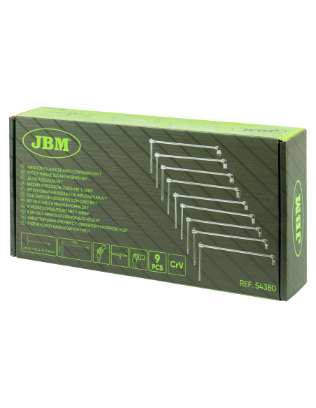 JUEGO DE 9 LLAVES DE VASO ARTICULADO CON MANGO EN T (7-19MM)