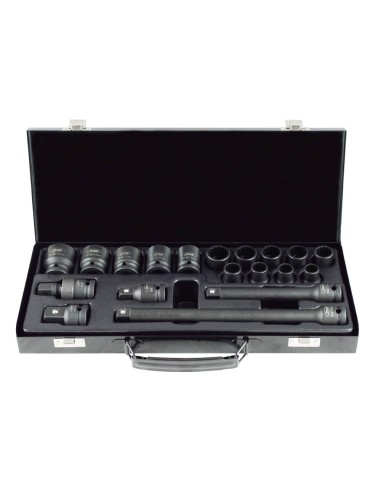 SET DE 19 PIEZAS DE IMPACTO DE 1/2" CON 14 VASOS DE 12 CANTOS + ADAPTADORES