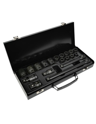 SET DE 19 PIEZAS DE IMPACTO DE 1/2" CON 14 VASOS DE 12 CANTOS + ADAPTADORES