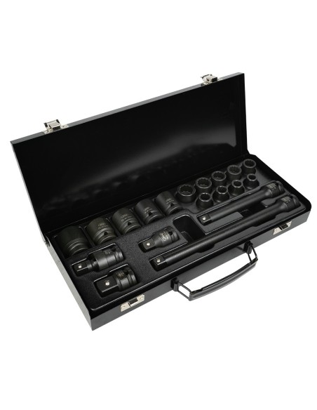 SET DE 19 PIEZAS DE IMPACTO DE 1/2" CON 14 VASOS DE 12 CANTOS + ADAPTADORES