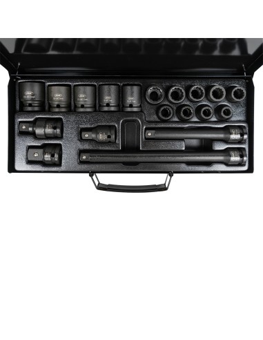 SET DE 19 PIEZAS DE IMPACTO DE 1/2" CON 14 VASOS DE 12 CANTOS + ADAPTADORES