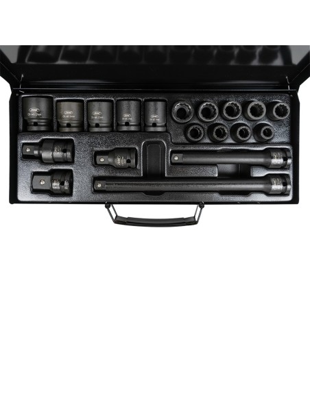 SET DE 19 PIEZAS DE IMPACTO DE 1/2" CON 14 VASOS DE 12 CANTOS + ADAPTADORES