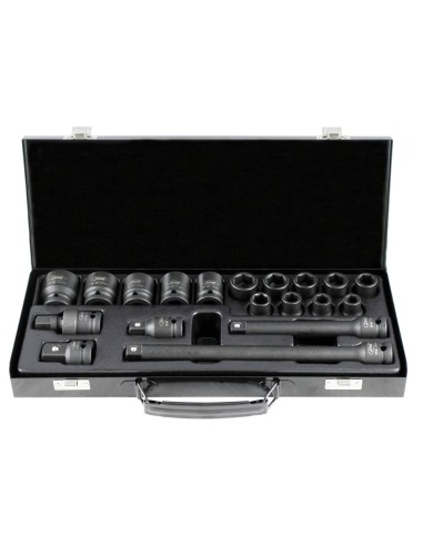 SET DE 19 PIEZAS DE IMPACTO DE 1/2" CON 14 VASOS HEXAGONALES + ADAPTADORES