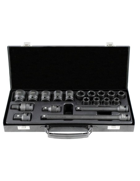 SET DE 19 PIEZAS DE IMPACTO DE 1/2" CON 14 VASOS HEXAGONALES + ADAPTADORES