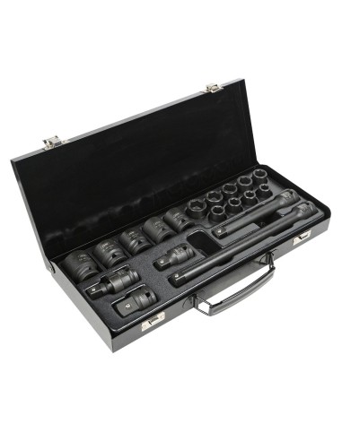 SET DE 19 PIEZAS DE IMPACTO DE 1/2" CON 14 VASOS HEXAGONALES + ADAPTADORES