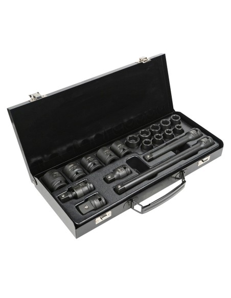 SET DE 19 PIEZAS DE IMPACTO DE 1/2" CON 14 VASOS HEXAGONALES + ADAPTADORES