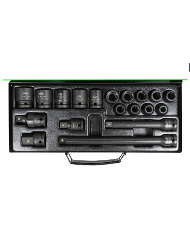 SET DE 19 PIEZAS DE IMPACTO DE 1/2" CON 14 VASOS HEXAGONALES + ADAPTADORES