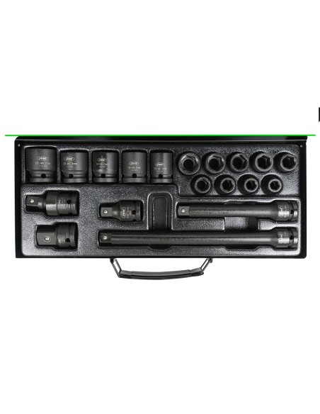 SET DE 19 PIEZAS DE IMPACTO DE 1/2" CON 14 VASOS HEXAGONALES + ADAPTADORES