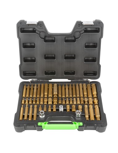 MALETÍN DE 55 PUNTAS Y ADAPTADORES HEXAGONALES, 12 CANTOS Y TORX DE 1/2" Y 3/8"