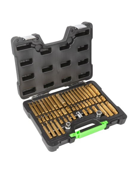 MALETÍN DE 55 PUNTAS Y ADAPTADORES HEXAGONALES, 12 CANTOS Y TORX DE 1/2" Y 3/8"