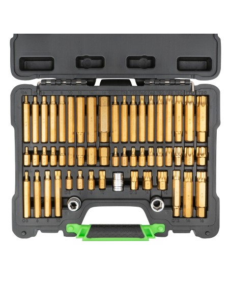 MALETÍN DE 55 PUNTAS Y ADAPTADORES HEXAGONALES, 12 CANTOS Y TORX DE 1/2" Y 3/8"