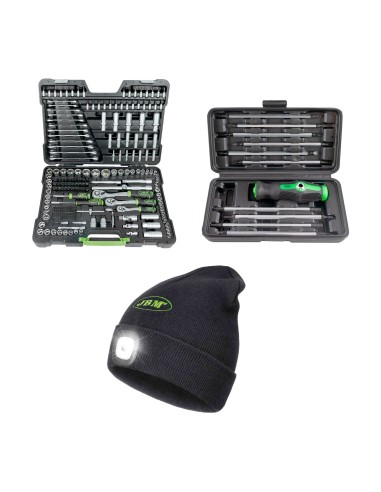 54034 MALETÍN DE HERRAMIENTAS DE 216 PIEZAS + 53010 ESTUCHE DE DESTORNILLADORES 20 EN 1 + GORRO