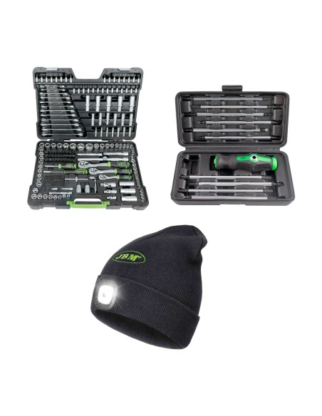 54034 MALETÍN DE HERRAMIENTAS DE 216 PIEZAS + 53010 ESTUCHE DE DESTORNILLADORES 20 EN 1 + GORRO