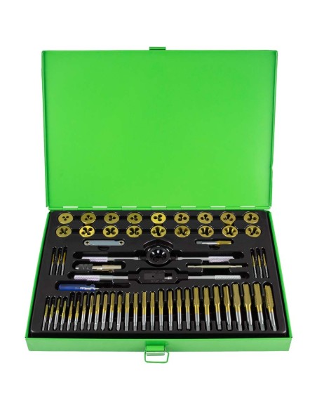 ESTUCHE MÉTRICO CON 58 PIEZAS DE MACHOS Y TERRAJAS RECUBIERTAS DE TITANIO