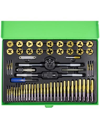 ESTUCHE MÉTRICO CON 58 PIEZAS DE MACHOS Y TERRAJAS RECUBIERTAS DE TITANIO