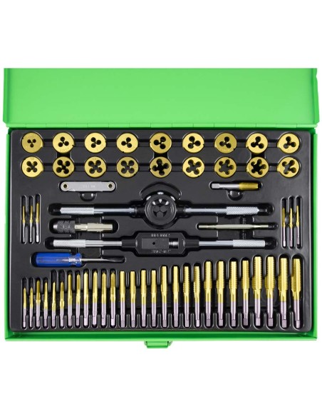 ESTUCHE MÉTRICO CON 58 PIEZAS DE MACHOS Y TERRAJAS RECUBIERTAS DE TITANIO