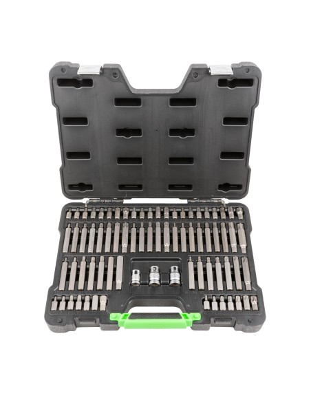 MALETÍN DE 75 PUNTAS HEXAGONALES, XZN, RIBE, TORX Y TORX INVIOLABLE DE 1/2" Y 3/8"