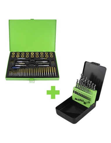 PROMO: 50792 ESTUCHE MÉTRICO CON 58 PIEZAS DE MACHOS Y TERRAJAS RECUBIERTAS DE TITANIO + 53854