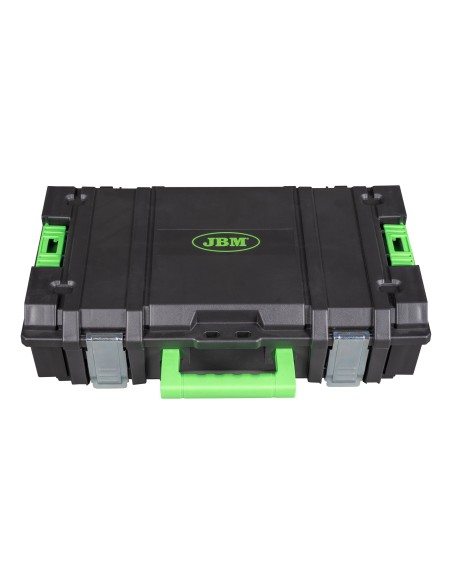 CAJA PARA HERRAMIENTAS APILABLE CON 2 ORGANIZADORES LATERALES DE PIEZAS (11 COMPARTIMENTOS)