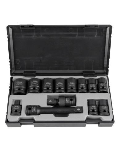 SET DE 13 VASOS DE IMPACTO HEXAGONALES DE 1/2" + ADAPTADOR