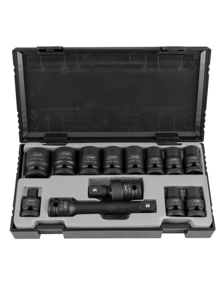 SET DE 13 VASOS DE IMPACTO HEXAGONALES DE 1/2" + ADAPTADOR