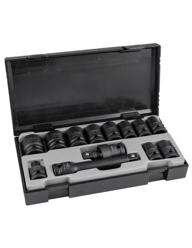 SET DE 13 VASOS DE IMPACTO HEXAGONALES DE 1/2" + ADAPTADOR