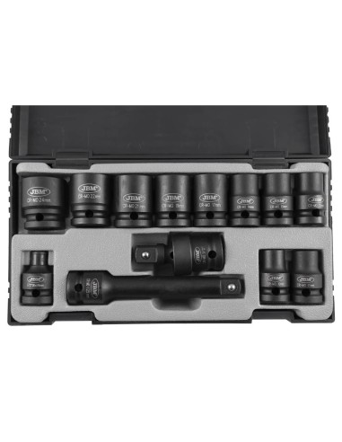 SET DE 13 VASOS DE IMPACTO HEXAGONALES DE 1/2" + ADAPTADOR
