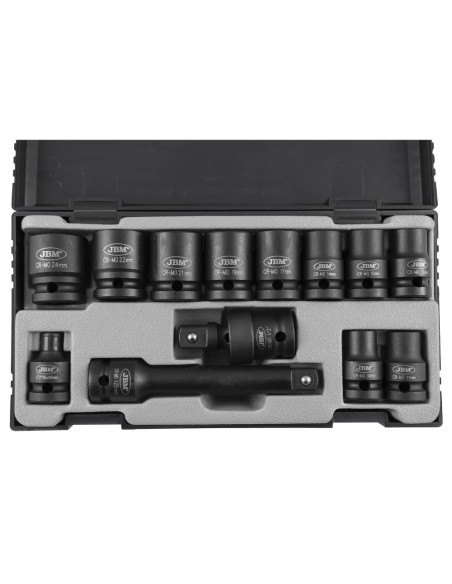 SET DE 13 VASOS DE IMPACTO HEXAGONALES DE 1/2" + ADAPTADOR