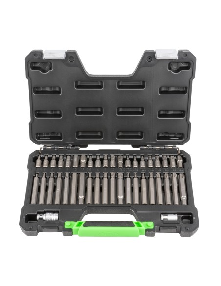 MALETÍN DE 42 PUNTAS HEXAGONALES, 12 CANTOS Y TORX INVIOLABLES DE 1/2 Y 3/8"