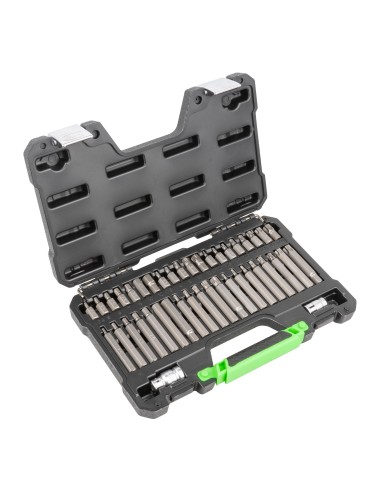 MALETÍN DE 42 PUNTAS HEXAGONALES, 12 CANTOS Y TORX INVIOLABLES DE 1/2 Y 3/8"