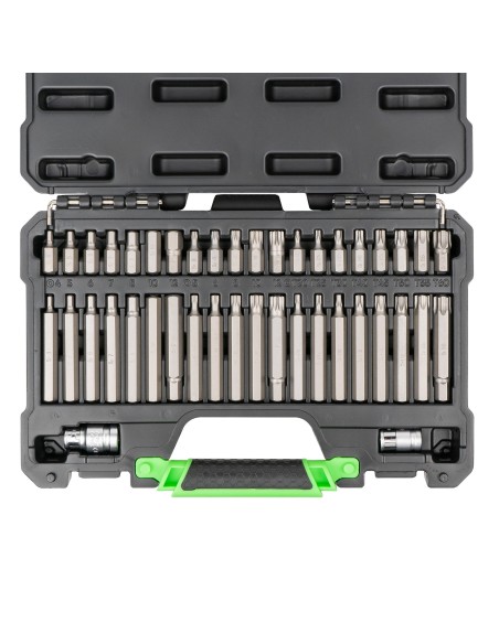 MALETÍN DE 42 PUNTAS HEXAGONALES, 12 CANTOS Y TORX INVIOLABLES DE 1/2 Y 3/8"
