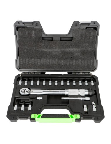 ESTUCHE DE 21 PUNTAS Y ADAPTADORES DE 1/4" CON LLAVE DINAMOMÉTRICA