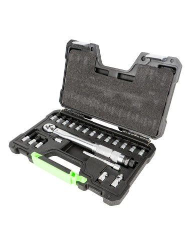 ESTUCHE DE 21 PUNTAS Y ADAPTADORES DE 1/4" CON LLAVE DINAMOMÉTRICA