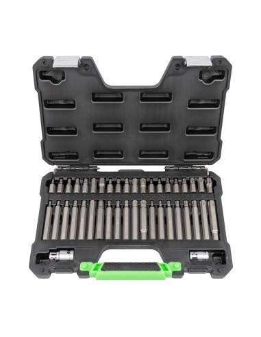 MALETÍN DE 42 PUNTAS HEXAGONALES, 12 CANTOS Y TORX DE 1/2" Y 3/8"