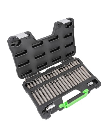 MALETÍN DE 42 PUNTAS HEXAGONALES, 12 CANTOS Y TORX DE 1/2" Y 3/8"