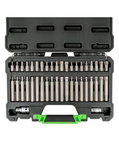 MALETÍN DE 42 PUNTAS HEXAGONALES, 12 CANTOS Y TORX DE 1/2" Y 3/8"