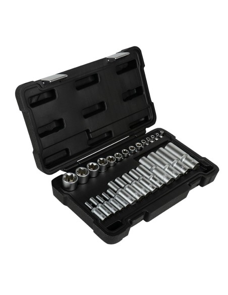 SET DE 28 VASOS TORX CORTOS Y LARGOS DE 1/2", 1/4" Y 3/8" CINCADO